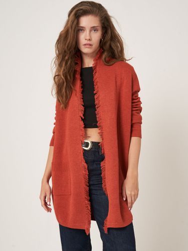 Cotton blend open cardigan with fringe shawl collar - REPEAT cashmere - Modalova
