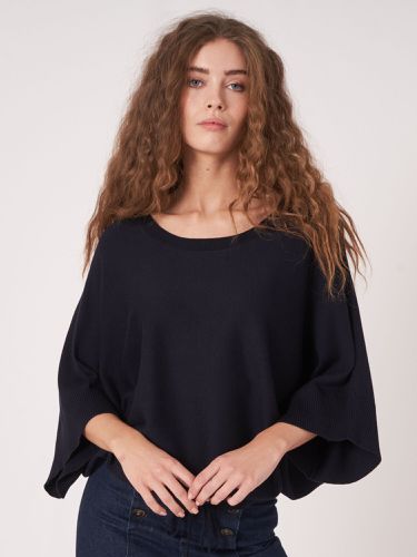 Cotton blend poncho sweater with drawstring - REPEAT cashmere - Modalova