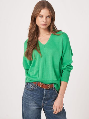 Cotton blend V-neck sweater with pockets - REPEAT cashmere - Modalova