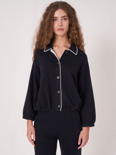 Double knit cardigan with shirt collar and contrasting seam - REPEAT cashmere - Modalova