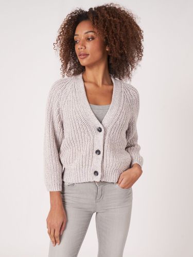 Two tone cotton blend chunky rib knit cardigan - REPEAT cashmere - Modalova