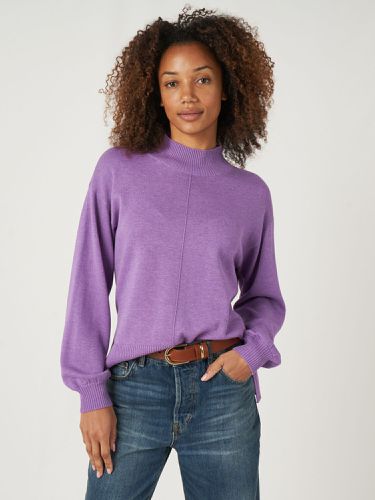 Cotton blend high neck sweater with puff sleeves - REPEAT cashmere - Modalova