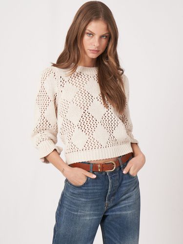 Cotton openwork diamond knit sweater - REPEAT cashmere - Modalova