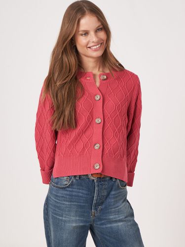 Cotton cable knit cardigan with wide sleeves - REPEAT cashmere - Modalova