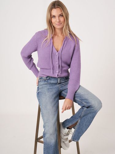 Cotton knit cardigan with tie neckline - REPEAT cashmere - Modalova