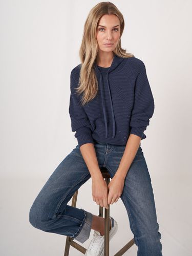 Cotton rib knit sweater with drawstring neckline - REPEAT cashmere - Modalova