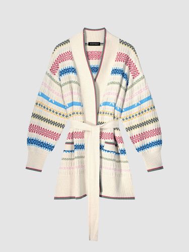 Multicolor striped cotton knit cardigan with belt - REPEAT cashmere - Modalova