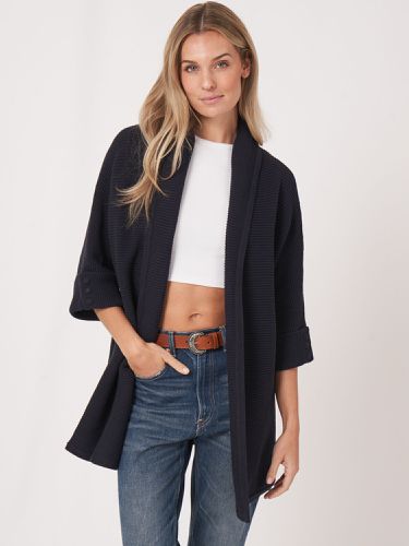 Cotton knit shawl collar cardigan with belt - REPEAT cashmere - Modalova