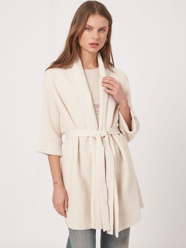 Cotton knit shawl collar cardigan with belt - REPEAT cashmere - Modalova