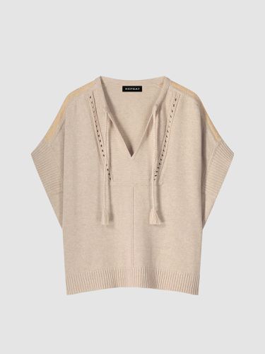 Oversized cotton knit poncho sweater with tie - REPEAT cashmere - Modalova