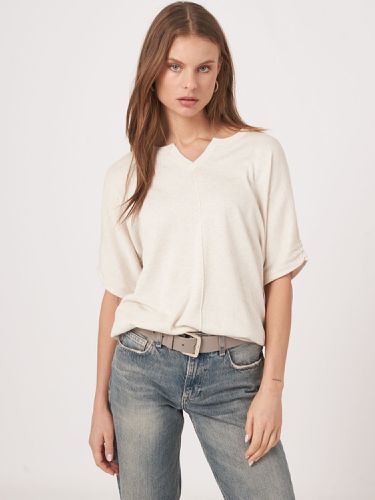 Loose fit cotton knit sweater wit elastic hem - REPEAT cashmere - Modalova