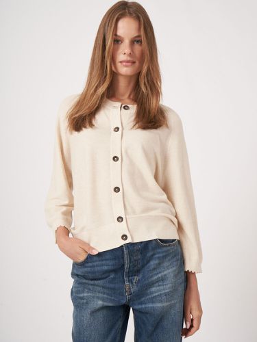Cotton cashmere blend cardigan with raglan sleeves with scalloped hem - REPEAT cashmere - Modalova