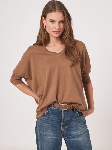 V-neck cashmere cotton blend poncho sweater - REPEAT cashmere - Modalova