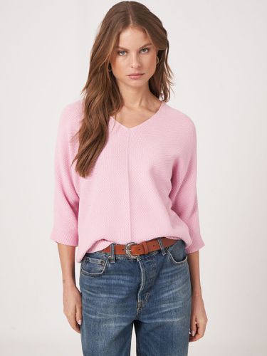 Textured cotton knit V-neck sweater - REPEAT cashmere - Modalova
