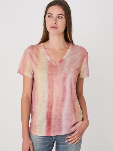 Pure linen V-neck T-shirt with tie dye print - REPEAT cashmere - Modalova