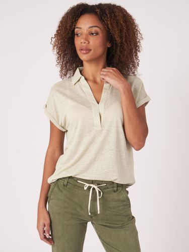 Linen jersey top with shirt collar - REPEAT cashmere - Modalova