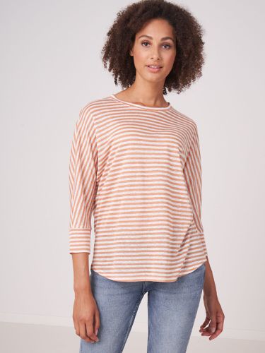 Linen 3/4 sleeve top with stripes - REPEAT cashmere - Modalova