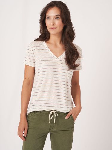Linen T-shirt with stripes - REPEAT cashmere - Modalova