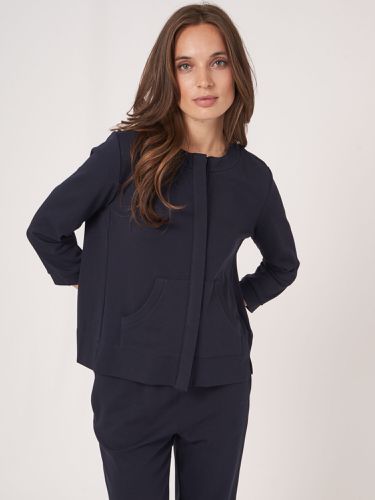 Cotton blend sweatshirt jacket with covered button placket - REPEAT cashmere - Modalova
