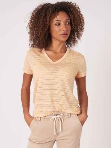 Linen T-shirt with lurex stripes - REPEAT cashmere - Modalova