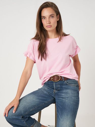 Cotton T-shirt with ruffle detail - REPEAT cashmere - Modalova