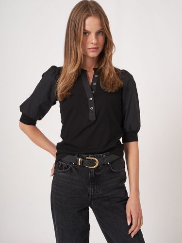 Henley top with short puff sleeves - REPEAT cashmere - Modalova