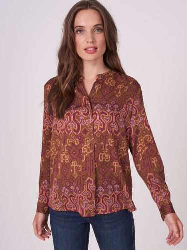 Silk buttoned blouse with ethnic print - REPEAT cashmere - Modalova