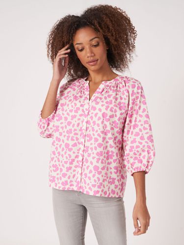 Puff sleeve cotton blouse with floral print - REPEAT cashmere - Modalova
