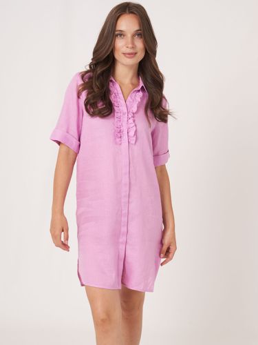 Pure linen shirt dress with ruffle detail - REPEAT cashmere - Modalova