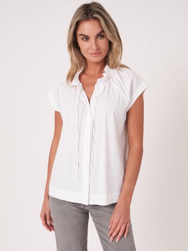 Sleeves blouse with gathered neckline and tie - REPEAT cashmere - Modalova