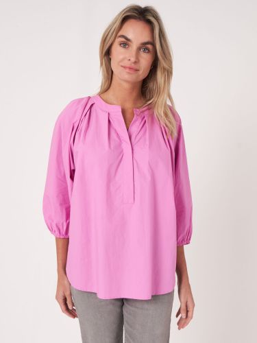 Loose fit cotton blouse with 3/4 raglan puff sleeves - REPEAT cashmere - Modalova