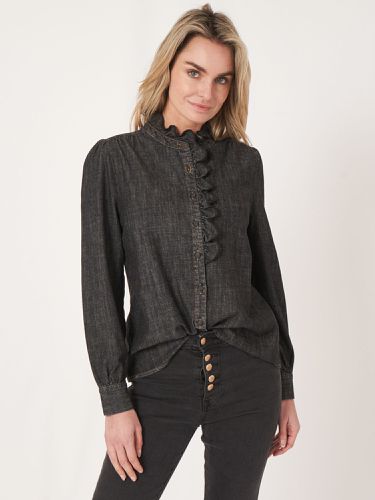 Buttoned denim blouse with frill - REPEAT cashmere - Modalova