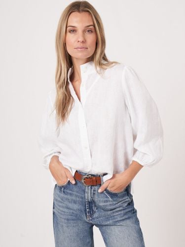 Linen blouse with stand-up collar and snap buttons - REPEAT cashmere - Modalova