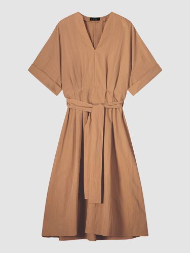 Slit neckline dress with wide sleeves and belt - REPEAT cashmere - Modalova