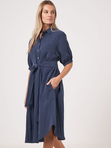 Shirt dress with short puff sleeves and belt - REPEAT cashmere - Modalova