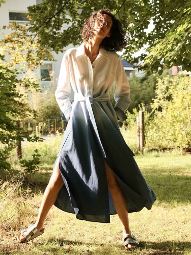 Long shirt dress with dip dye print and belt - REPEAT cashmere - Modalova