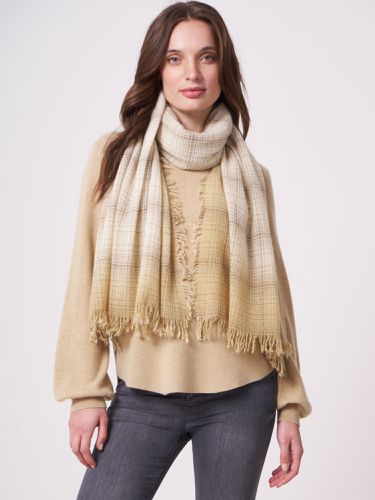 Wool blend woven scarf with check pattern and dip dye gradient - REPEAT cashmere - Modalova