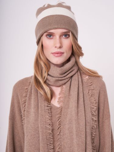 Cashmere blend knitted hat with pompom and stripes - REPEAT cashmere - Modalova