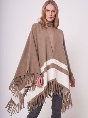 Cashmere blend knitted cape with stripes and fringes - REPEAT cashmere - Modalova
