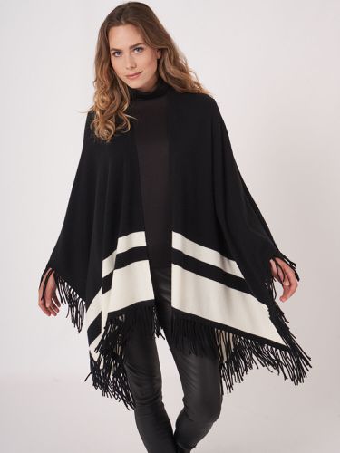 Cashmere blend knitted cape with stripes and fringes - REPEAT cashmere - Modalova
