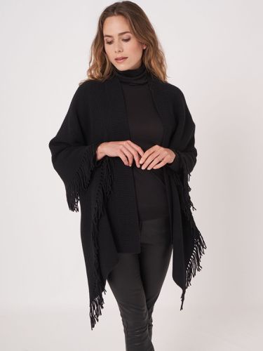Chunky rib knit cape with fringes - REPEAT cashmere - Modalova