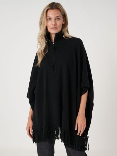 Fringed poncho with knitted zip-up collar - REPEAT cashmere - Modalova