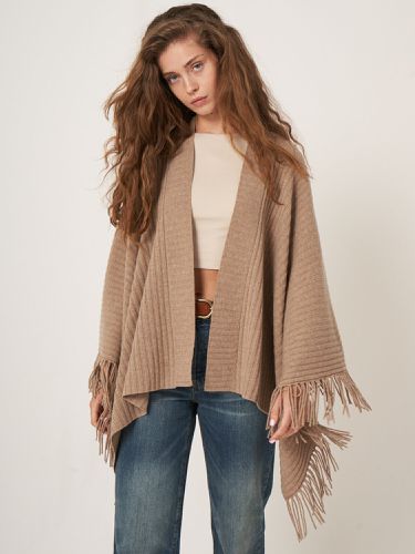 Rib knit cape with fringes - REPEAT cashmere - Modalova