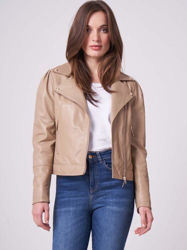 Leather biker jacket with puff shoulders - REPEAT cashmere - Modalova