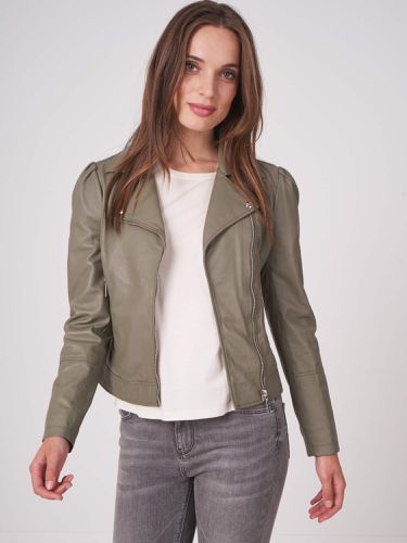 Leather biker jacket with puff shoulders - REPEAT cashmere - Modalova
