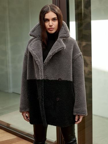 Mid-length reversible vegan teddy wool coat - REPEAT cashmere - Modalova