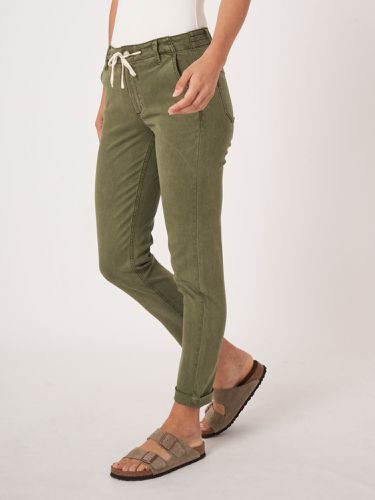 Cotton blend pants with drawstring and rolled-up hem - REPEAT cashmere - Modalova