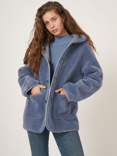 Teddy wool reversible coat with buttons and hood - REPEAT cashmere - Modalova