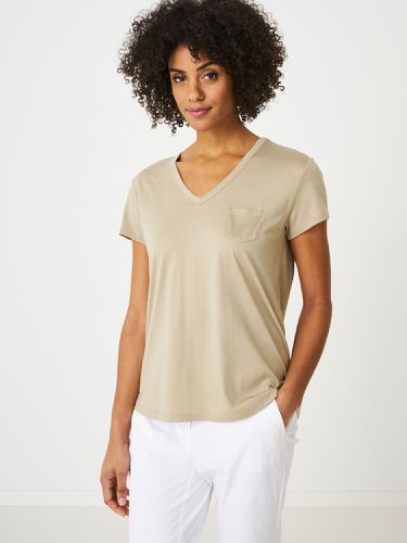 Women's basic V-neck T-shirt with chest pocket - REPEAT cashmere - Modalova