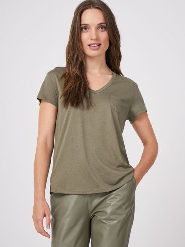 Women's basic V-neck T-shirt with chest pocket - REPEAT cashmere - Modalova